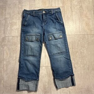 Women’s Dark Blue Cargo Pocket Jeans cuffed cropped Sz 6